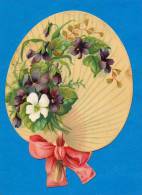 DECOUPIS  ANCIENS GAUFFRE, FLEURS, VIOLETS DANS EVENTAIL, FAN,  EXCELLENT ETAT,  CA 8 X 11.5 Cm - Fleurs