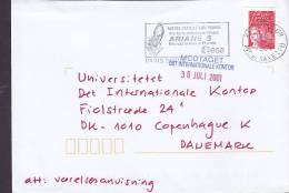France Deluxe PARIS Ave De SAXE ARIANE 5 Slogan Flamme 2001 Cover Lettre To Denmark Marianne - 1997-2004 Marianne Of July 14th