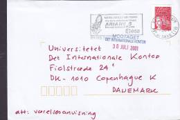 France Deluxe PARIS Ave De SAXE ARIANE 5 Slogan Flamme 2001 Cover Lettre To Denmark Marianne - 1997-2004 Marianna Del 14 Luglio