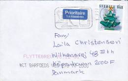 Sweden Prioritaire Label 2001 "Petite" Cover Brief Readressed To Denmark Christmas Weihnachten Jul Noel Natale Navidad - Cartas & Documentos