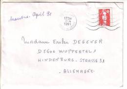 GOOD FRANCE Postal Cover To GERMANY 1991 - Good Stamped: Marianne - Brieven En Documenten