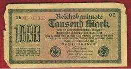 ALEMANIA - GERMANY -  1000 Mark 1922  Circulado P-76 Serie  OE - X4 - Reichsschuldenverwaltung