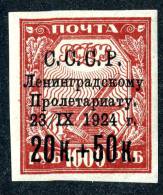 (e2687)   Russia 1924 Sc.B47b  Mint* Thin Paper Mi.266y  (20,00 Euros) - Nuevos