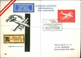 AUA (AUSTRIAN AIRLINES) FIRST FLIGHT VIENNA-MANCHESTER REGISTERED 1959 - Lettres & Documents