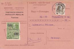 9807# BELGIQUE CARTE RECEPISSE Obl TAMINES 1928 Pour HALANZY LIBRAIRIE TIMBRE FISCAL - Covers & Documents