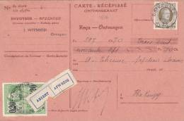 9816# BELGIQUE CARTE RECEPISSE AVISE Obl GRIVEGNEE 1922 HALANZY LIBRAIRIE TIMBRE FISCAL - Briefe U. Dokumente