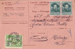 9821# BELGIQUE CARTE RECEPISSE Obl WAVRE 1930 HALANZY LIBRAIRIE TIMBRE FISCAL - Briefe U. Dokumente