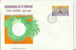GRENADINE OF ST VINCENT 1977 - FDC SILVER JUBILEE COIN SERIES -BRITISH COMMEMORATIVE CROWNS W 1 ST OF 1.00 $ POSTM BEQUI - St.Vincent Und Die Grenadinen