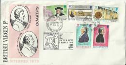 BRITISH VIRGIN ISLANDS 1973 - FDC INTERPEX 1973 -QUAKERS - W.PENN-THORNTON-J.CLETTSOM- W 5 STS  OF 1/2-10-15-30 Us C- 1 - Iles Vièrges Britanniques