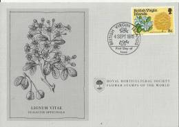 BRITISH VIRGIN ISLANDS 1978 - CARD FD OF ISSUE - FLOWER STAMPS OF WORLD - LIGNUM VITAE -GUAIACUM OFFICINALE W 1 ST OF 8 - British Virgin Islands