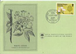 BRITISH VIRGIN ISLANDS 1978 - CARD FD OF ISSUE - FLOWER STAMPS OF WORLD - WHITE CEDAR - TABEBUIA HETEROPHYLLA W 1 ST OF - Iles Vièrges Britanniques