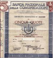 ROMA - 5 Quote Di Lire 1000 /  Banca Nazionale Delle Comunicazioni _ 18 Luglio 1980 - Banco & Caja De Ahorros