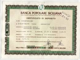 RACALMUTO  /  Banca Popolare Siciliana - Certificato Di Deposito Di Lire 50.000.000 - Banco & Caja De Ahorros