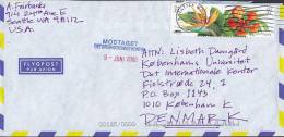 United States Airmail Flygpost Par Avion SEATTLE 2000 Cover To Denmark Tropical Plants Tropische Pflanzen 3-Sided Perf. - 3c. 1961-... Lettres
