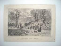 GRAVURE 1876. LA PECHE A L’EPERVIER. CASCADES DU LIGNON, LOIRE. D’APRES LE TABLEAU DE M. CHARNAY. EXPLICATIF AU DOS. - Prints & Engravings