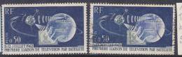 FRANCE N°1361 50C BLEU FONCE OUTREMER ET VERT PALE PREMIERE LIAISON TELSAT LUNE BLEUE NEUF SANS CHARNIERE - Nuevos