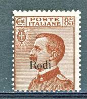 Rodi, Isole Dell'Egeo 1922-23 N. 13 C. 85 Bruno Rosso MNH Cat. € 350 - Egée (Rodi)