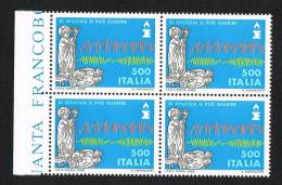 Italia 1988 -  Quartina £. 500 Lotta Contro L´epilessia S. Valentino Nuovi** Integri - Blocks & Sheetlets