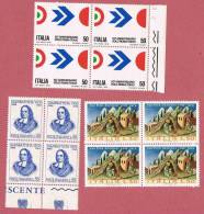 Italia 1968/70/72  - 3 Quartine £. 50 G.B.Vico/ Volo Roma-Tokio/ S.Pier Damiani -nuovi** Integri - Blocks & Sheetlets