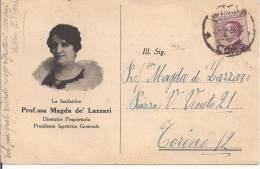 MAGDA  DE LAZZARI, TORINO, CARTOLINA VIAGGIATA 1927, ACCADEMIA DI TAGLIO E LAVORI FEMMINILI, - Education, Schools And Universities