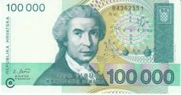 Croatia #27, 100 000 Dinara 1993 Banknote - Croatia