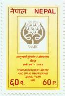 SAARC ANTI-DRUG ABUSE AND TRAFFICKING YEAR 60 PAISA STAMP NEPAL 1989 MINT MNH - Drogen