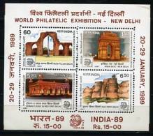 1087. INDIA (1987) - WORLD PHILATELIC EXHIBITION NEW DELHI - INDIA 89 - Block Mint / Feuillet Neuf - Monuments - Blocchi & Foglietti