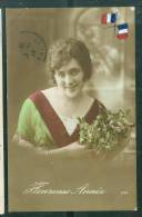 Jeune Femme Drapeaux Tricolores , Heureuse Année En Decembre 1914    - Ux55 - Patriottiche