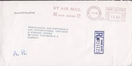 Hong Kong Registered Airmail Einschreiben Luftpost BEACONSFIELD HOUSE Meter Stamp 1988 Cover To Denmark (2 Scans) - Brieven En Documenten