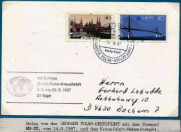 ARCTIC,GERMANY, MS"EUROPA" "Grosse POLAR-Kreuzfahrt", Cachet + Bprdpostamt V. 14.8.1987 !! - Navires & Brise-glace