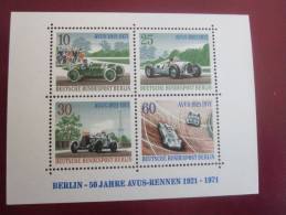 Deutsche Bundespost Berlin  Bloc Feuillet 4 Val 370/73 N°3 MNH **50e Anniversaire Courses Automobiles Avus Polychrome - Blocks & Kleinbögen