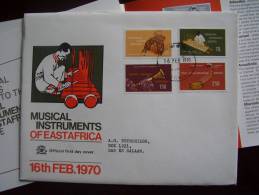 KUT 1970 MUSICAL INSTRUMENTS Of EAST AFRICA  Full Set On OFFICIAL ILLUSTRATED FDC. - Kenya, Uganda & Tanzania