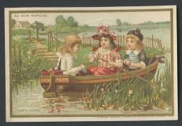 Au Bon Marché Chromo Lith. J. Minot, Enfants, Sport, Barque Sur La Rivière - Au Bon Marché