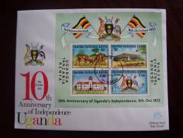 KUT 1972 10th.Anniv Of UGANDAN INDEPENDENCE SPECIAL MINISHEET On OFFICIAL ILLUSTRATED FDC. - Kenya, Uganda & Tanzania