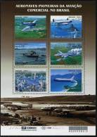 1157. BRASIL / BRAZIL (2001) - Aeronaves Pioneiras Aviaçao Comercial (planes, Avions, Douglas, Junkers) - Mint / Neuf - Blocchi & Foglietti