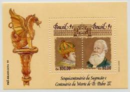 1160. BRASIL / BRAZIL (1991) - Sesquicentenario Sagraçao, Centenario Morte D. Pedro II (rulers) - Mint / Neuf - Blokken & Velletjes