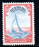 Bermuda GVI 1938 2d Yacht Blue & Scarlet Definitive, Lightly Hinged Mint - Bermuda