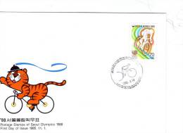 KOREA-Cyclisme-JO Seoul1988-timbre+cachet-FDC - Ciclismo