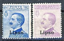 Lisso, Isole Dell'Egeo 1912 SS 60 N. 5 C.25 Azzurro + N. 7 Violetto MNH - Aegean (Lipso)