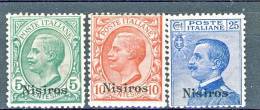 Nisiro, Isole Dell'Egeo 1912 SS 63 N. 2, 3, 5 MNH - Aegean (Nisiro)