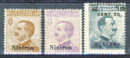 Nisiro, Isole Dell'Egeo 1912 SS 63 N. 6,7 + 1916 N. 8 C. 20 Su C. 15 Grigio Nero MNH - Egeo (Nisiro)