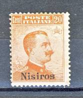 Nisiro, Isole Dell'Egeo 1917 N. 9 C. 20 Arancio Senza Filigrana MNH Cat. € 550 - Aegean (Nisiro)