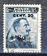 Rodi, Isole Dell'Egeo 1916 N. 8 C. 20 Su C. 15 Grigio Nero USATO Cat. € 250 - Egée (Rodi)