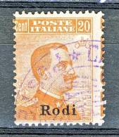 Rodi, Isole Dell'Egeo 1921-22 N. 12 C. 20 Arancio CON FILIGRANA USATO Cat. € 25 - Egeo (Rodi)