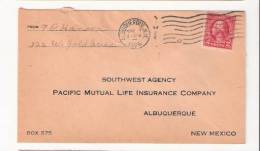George Washington 2 Cent - Southwest Agency - Pacific Mutual Life Insurance Company - Postmarked Albuquerque NM, 1926 - Covers & Documents