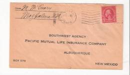 George Washington 2 Cent - Southwest Agency - Pacific Mutual Life Insurance Company - Postmarked Magdalena NM, 1926 - Lettres & Documents