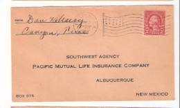 George Washington 2 Cent - Southwest Agency - Pacific Mutual Life Insurance Company - Postmarked Canyon TX, 1926 - Briefe U. Dokumente