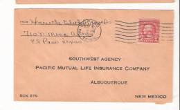 George Washington 2 Cent Coil - Southwest Agency - Pacific Mutual Life Insurance Company - Postmarked El Paso TX, 1926 - Lettres & Documents