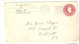 George Washington 2 Cent - Susquehanna, PA 1923 To Endicott N.Y. - Note Still In Envelope - 1921-40