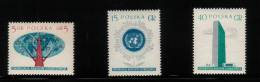 POLAND 1957 UNITED NATIONS SET OF 3 PERFORATED HM ONZ UN UNO - Unused Stamps